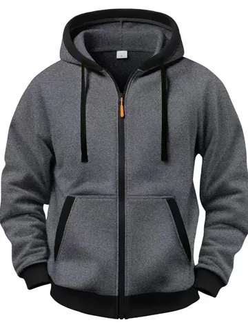Ανδρική Ζακέτα με Κουκούλα Casual Χαλαρό Fleece Hoodie Με Τσέπες Αντίθεση Διακόσμηση Μακρυμάνικο Πανωφόρι για Νέους Ενήλικες