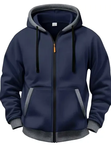 Ανδρική Ζακέτα με Κουκούλα Casual Χαλαρό Fleece Hoodie Με Τσέπες Αντίθεση Διακόσμηση Μακρυμάνικο Πανωφόρι για Νέους Ενήλικες