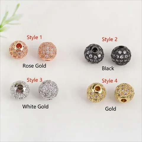 Micro Pave Zirconia Round Sphere Spacer Beads 18K Gold Plated Copper Loose Beads For DIY Bracelet Necklace Jewelry Making Accessories