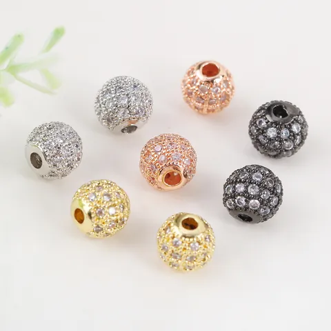 Micro Pave Zirconia Round Sphere Spacer Beads 18K Gold Plated Copper Loose Beads For DIY Bracelet Necklace Jewelry Making Accessories