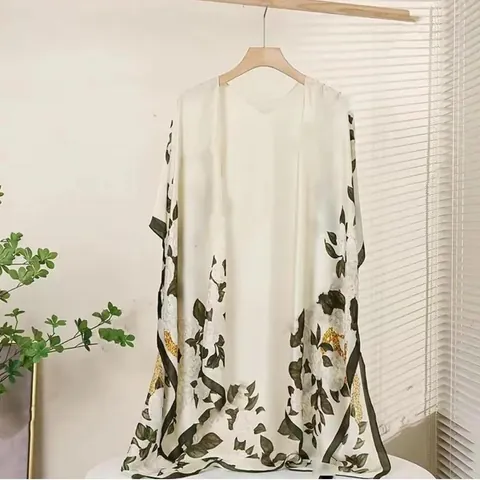 Women's Satin Sunscreen Shawl Kimono Cardigan Long Sleeve Floral Print Beach Cover Up Elegant Retro Scarf Wrap For Summer