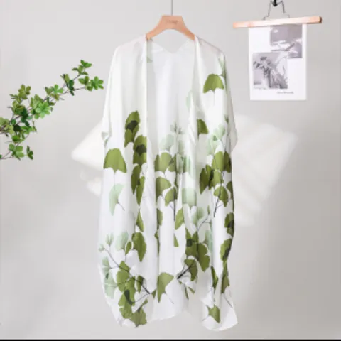 Women's Satin Sunscreen Shawl Kimono Cardigan Long Sleeve Floral Print Beach Cover Up Elegant Retro Scarf Wrap For Summer