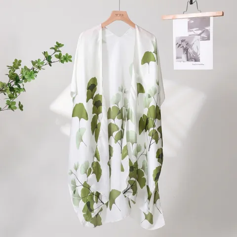 Damen Satin Sonnenschutz Schal Kimono Strickjacke Langarm Blumendruck Strand Cover Up Eleganter Retro Schal Wrap Für Sommer