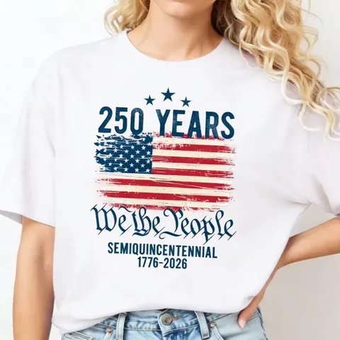 USA 250. Jubiläum T-Shirt Semiquincentennial 1776-2026 We The People Patriotisch Flagge Druck Baumwolle Rundhals Kurzarm Damen Tee