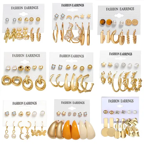 Mode Legering Namaakparel Kristal Hoop Oorknopjes Voor Vrouwen Goud Zilver Vlinder Hart Schaakbord Sieraden Collectie