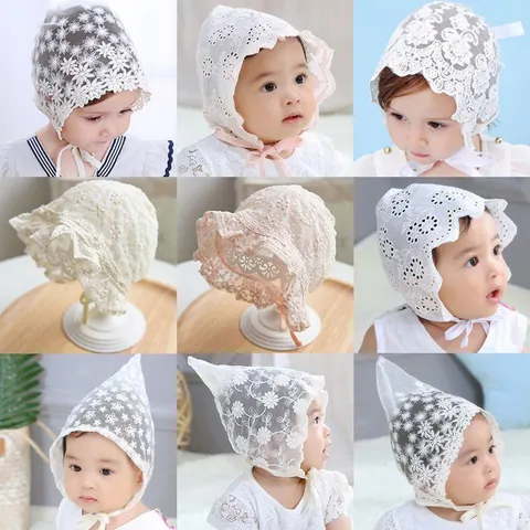 Vintage Baby Lace Bonnet Breathable Embroidery Flower Pixie Hat For Newborn Photography Prop Infant Sun Hat