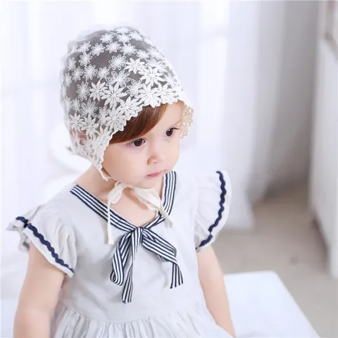 Vintage Baby Lace Bonnet Breathable Embroidery Flower Pixie Hat For Newborn Photography Prop Infant Sun Hat