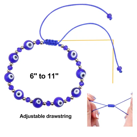 Bracciale con Perline Malocchio Fatto a Mano Regolabile in Vetro a Lume Turco Nazar Gioielli Regalo per Uomo e Donna