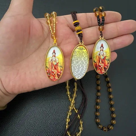 Collana Vintage Religiosa Con Ciondolo Buddha Avalokitesvara Placcata Oro Lega Vetro Mantra Scrittura Unisex