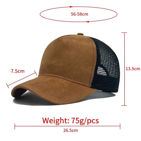 Unisex Suede Trucker Hat Breathable Mesh Baseball Cap For Men Women Adjustable Sun Shade Outdoor Patchwork Casual Plain Dad Hat