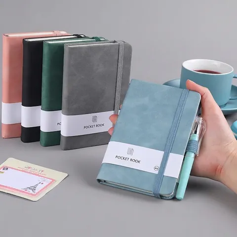 Taccuino Tascabile Portatile in Pelle Minimalista Con Cinturino Elastico e Anello Per Penna Diario a Righe Per Ufficio Scuola