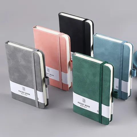 Taccuino Tascabile Portatile in Pelle Minimalista Con Cinturino Elastico e Anello Per Penna Diario a Righe Per Ufficio Scuola