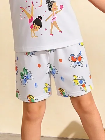Girls Casual Cotton Shorts Summer Colorful Butterfly Print Elastic Waist Drawstring Breathable Bottoms For Toddler Kids