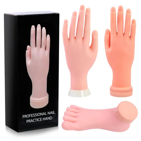 Weiches Silikon Nagel Übungshand Modell Für Maniküre Training Realistische Flexible Gummi Falsche Hand Mit Sockel Für Anfänger