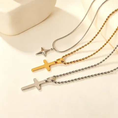 Collana Con Ciondolo A Croce E Stella A Quattro Punte Acciaio Inossidabile 304 Gioielli Moda Hip Hop Stile Minimalista