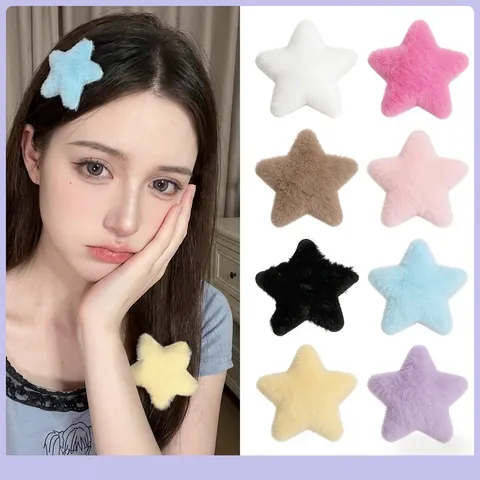 Mignonne Pince à Cheveux Étoile en Peluche Fait Main Douce Pince Bec de Canard Étoile Automne Hiver Barrette pour Filles Femmes