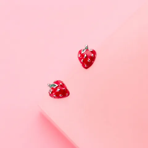 925 Sterling Silver Strawberry Stud Earrings Red Enamel Fruit Ear Jewelry For Women Girls Cute Pastoral Style Small Earrings