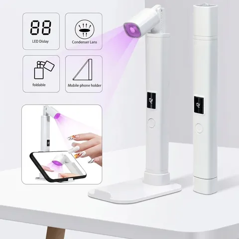 Portable Handheld Nail UV LED Lamp With Rotating Stand Digital Display Timer For Press On Nails Silicone Head Plastic