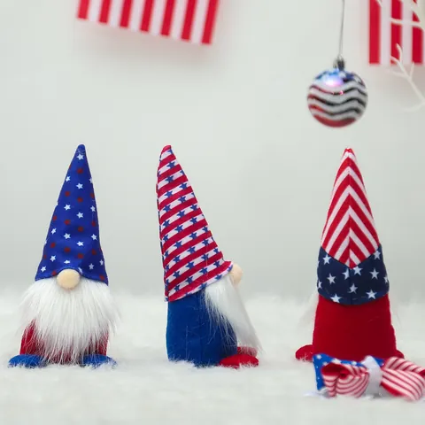 Decorazione del Giorno dell'Indipendenza USA Gnomo Patriottico Bambola Senza Volto Rosso Bianco Blu Stelle Strisce Peluche