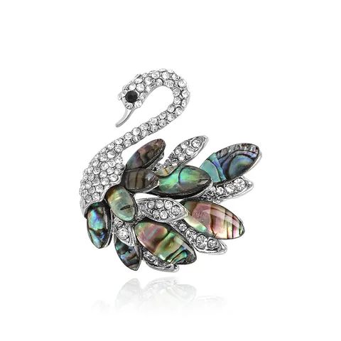 Spilla a Cigno in Lega Vintage Con Intarsio in Conchiglia di Abalone e Strass Elegante Spilla a Forma di Uccello per Donna Gioielli Moda