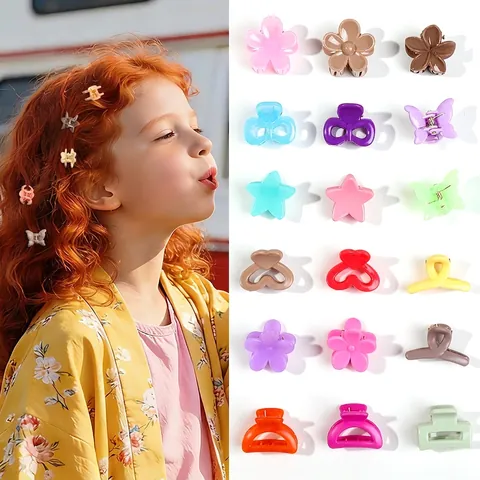 Korean Style Mini Hair Claw Clips Matte Plastic Non-Slip Mixed Shapes Cute Hair Accessories For Women Girls Elegant Durable