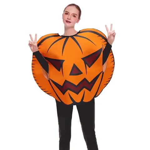 Women's Halloween Pumpkin Cosplay Costume Fun Jack-O'-Lantern Face Stage Performance Top Sponge Fabric Party Outfit