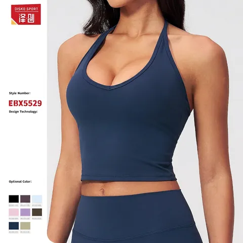 Dames Yoga Halter Vest V Hals Polyamide Elastaan Sport BH Nauwsluitende Fitness Hardlopen Top Met Borstpads