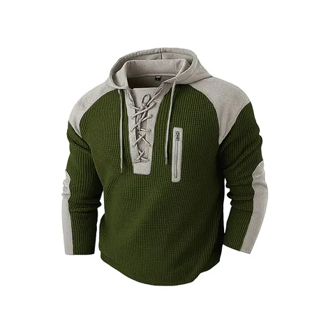 Herren Waffelstrick Hoodie Kordelzug Color Block Sweatshirt Lässig Langarm Sport Patchwork Oberteil Für Männer