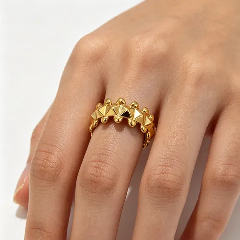 Rivet Offener Ring Edelstahl Geometrische Pyramide Verstellbar Punk Rock Stil Schmuck Unisex