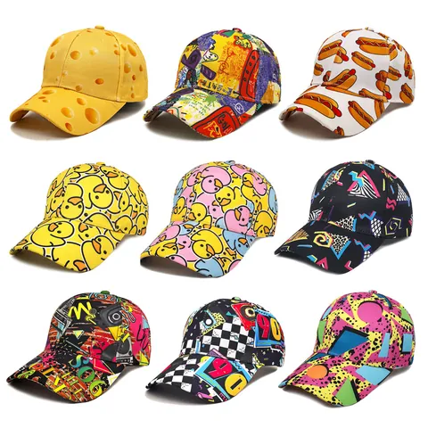 Novelty Print Baseball Cap Polyester Curved Brim Adjustable Sun Hat For Men Women Casual Outdoor Sports Retro Style