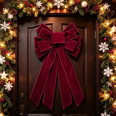Große Burgunderrote Samtschleife Weihnachtsbaumspitze Handgefertigt Mehrlagige Dekorative Schleife Für Kranz Geschenkbox Feiertag Zuhause