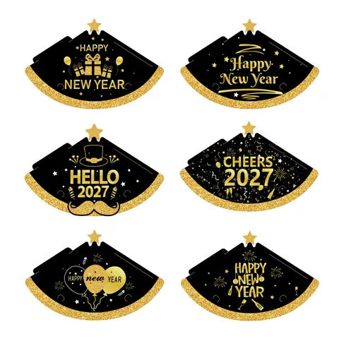 Frohes Neues Jahr 2026 Party Deko Papierhüte Und Brillen Foto Requisiten Schwarz Gold Glitzer Festliches Zubehör