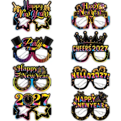 New Year Party Glasses Paper Decorative Eyewear Photo Booth Props 2026 Celebration Festive Fun Accessories Colorful Designs
