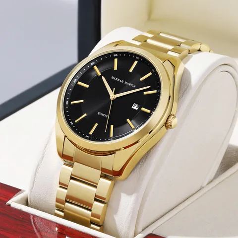 Hannah Martin Men's Quartz Watch Stainless Steel Strap Waterproof Luminous Date Business Casual Fashion Wristwatch For Men