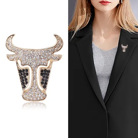 Hip Hop Bull Head Brooch Gold Plated Copper Rhinestone Micro Inset Cubic Zirconia Suit Pin Animal Jewelry Accessories For Men Women