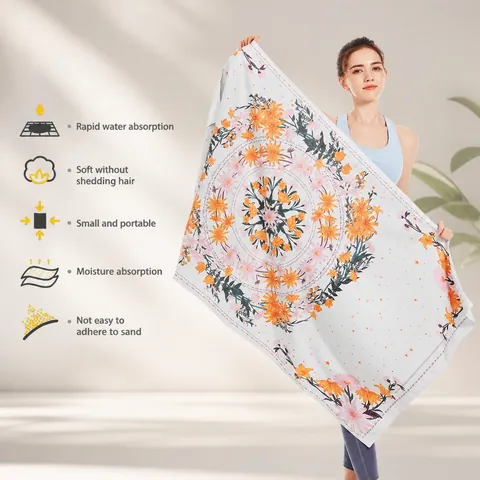 Microfiber Beach Towel Quick Dry Sand Free Absorbent Large Bath Blanket Mandala Floral Print For Travel Swim Pool