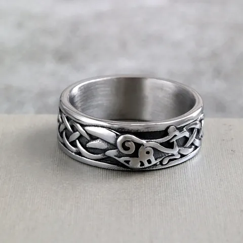 Vintage Viking Celtic Knot Ring Men Titanium Steel Band Retro Nordic Hip Hop Stainless Steel Jewelry Gift Finger Ring