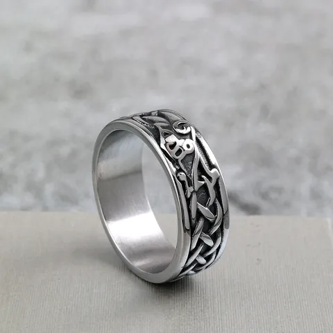 Vintage Viking Celtic Knot Ring Men Titanium Steel Band Retro Nordic Hip Hop Stainless Steel Jewelry Gift Finger Ring