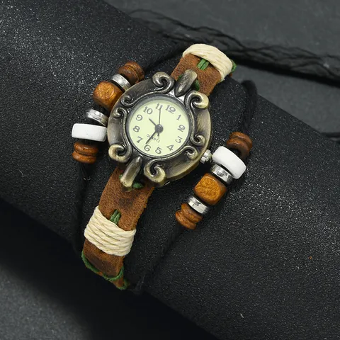 Vintage Rindsleder Armbanduhr Handgeflochten Punk Stil Quarz Uhr Für Herren Damen Retro Verstellbar Bohemian Schmuck Uhr