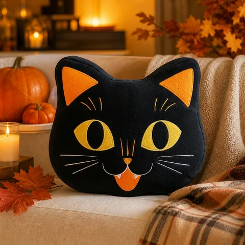 Halloween Schwarze Katze Plüschkissen Weiches Dekoratives Wurfkissen Für Sofa Zuhause Deko Gruselige Süße Kätzchen Kopf Form Geschenk