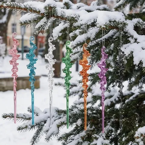 Adornos Colgantes De Navidad Carámbanos Retorcidos De Acrílico Coloridos Decoraciones En Espiral Para Árbol De Navidad Fiesta Hogar