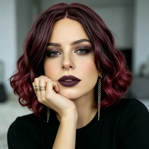Damen Kurz Lockig Bob Perücke Synthetische Hitzebeständige Faser Schulterlang Spirallocken Weinrot Schwarz Mode Perücken Für Damen