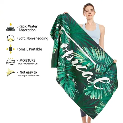 Microfiber Beach Towel Quick Dry Absorbent Sand Free Large Swimming Travel Yoga Bohemian Mandala Tropical Leaves Print