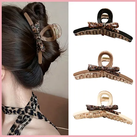 Große Acetat Haarkralle Mit Leopardenmuster Und Schleife Retro Haarklammer Handgefertigt Haarschmuck Für Damen Dickes Haar