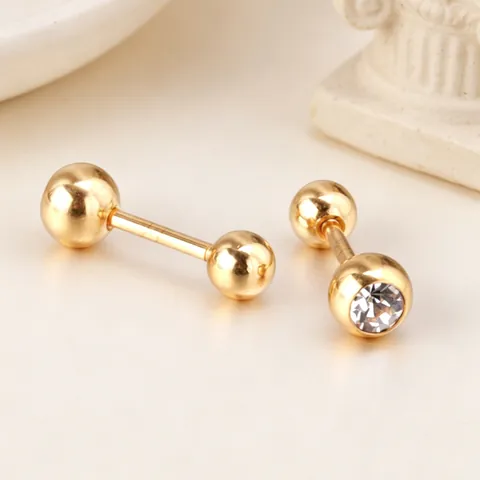 Stainless Steel Barbell Stud Earrings Cubic Zirconia Inlaid Screw Back Piercing Jewelry Fashion Minimalist Women Men