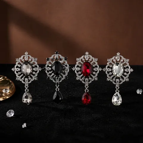 Spilla Vintage Barocca a Goccia d'Acqua Per Donna in Lega Strass Ovale Intarsiato Motivo Cavo Spilla Per Accessori Festa