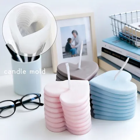 Stampo in Silicone per Candele a Forma di Cuore Impilato Rotante per Creazione Candele Fai da Te Stile Coreano Stampo per Decorazione Torte
