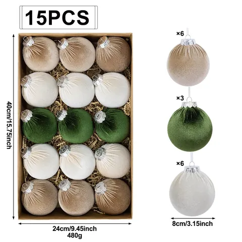 Velvet Flocked Christmas Ball Ornaments Set Shatterproof Plastic Christmas Tree Hanging Decoration Matte Finish Festive Party Decor