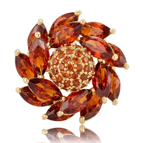Rotierende Blume Strass Brosche Kupfer Gold Vergoldet Elegante Koreanische Schmuck Für Damen Bankett Tägliche Kleidung Accessoires