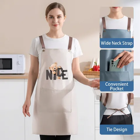 Delantal Impermeable A Prueba De Aceite Material PVC Con Bolsillos Correas Ajustables Para Cocina Trabajo Diseño Oso Lindo